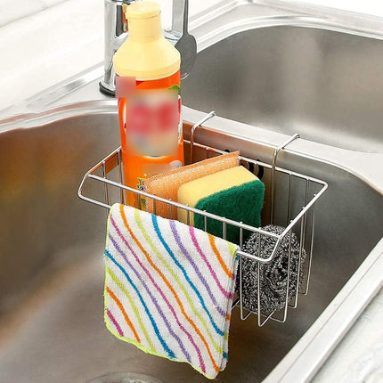 Stainless Steel Kitchen Sponge Holder Soap Brush Sink Caddy Drainer Rack Storage