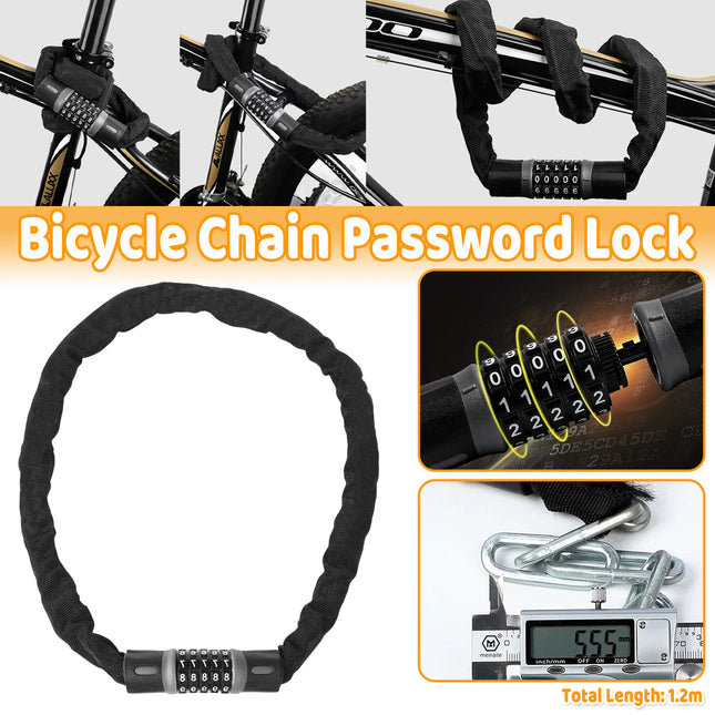 Bike Chain Lock Combination Anti Theft Security Lock 120cm Length Anti-Theft