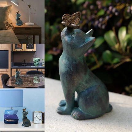 Beautiful Cat Statue With Rounded Back Garden Decor Ornament Outdoor Decoration