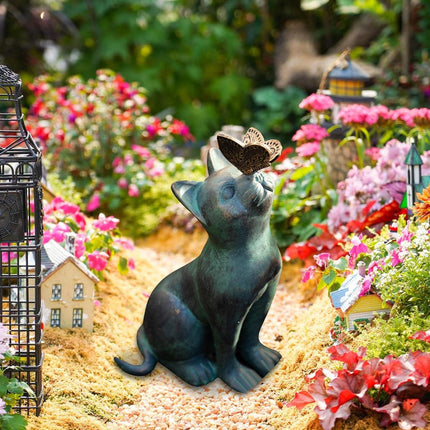 Beautiful Cat Statue With Rounded Back Garden Decor Ornament Outdoor Decoration