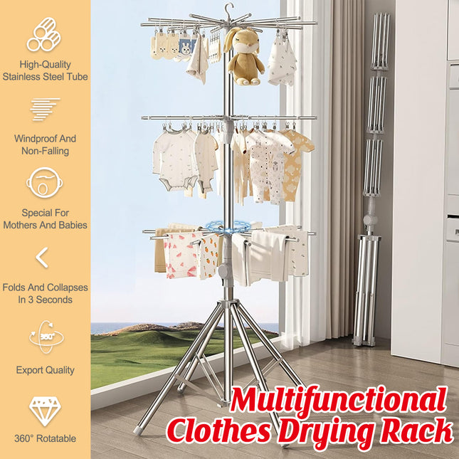 Folding Drying Rack Floor Stand Multi Functional Clothes Laundry Hanger Indoor