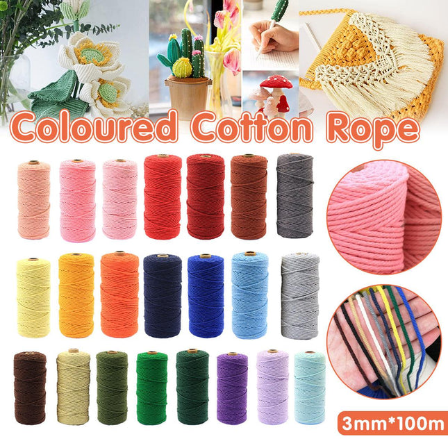 3mm Colored Cotton Rope DIY Hand Woven Macrame Cord Tapestry Binding Craft Rope