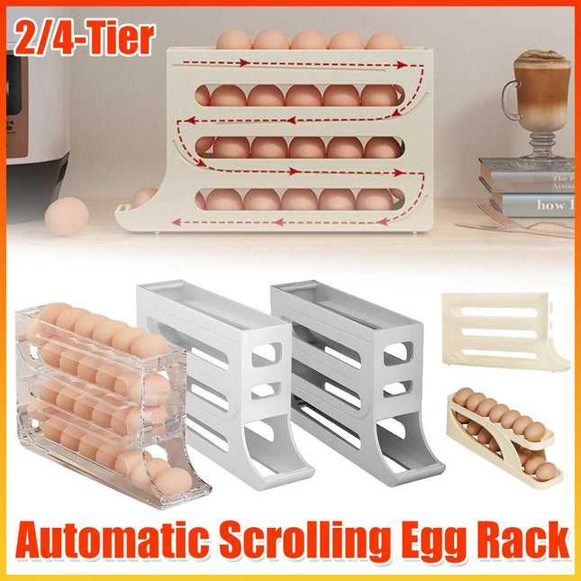 Automatic Scrolling Egg Holder 2/4-Tier Storage Box Container for Refrigerator