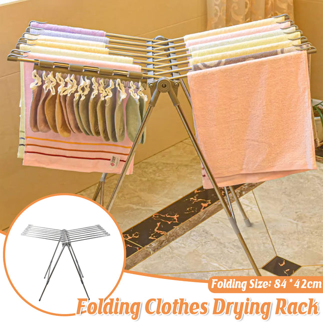 Folding Clothes Drying Rack Indoor Floor Standing Hanger Laundry Pole Airer Home