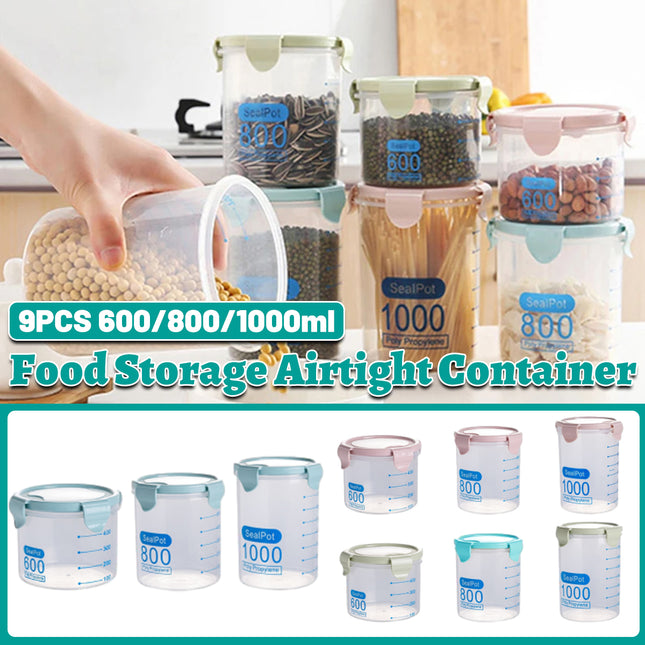 9-Piece Set Food Storage Sealed Lid Container Kitchen Canister Set Organiser