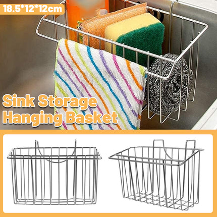 Stainless Steel Kitchen Sponge Holder Soap Brush Sink Caddy Drainer Rack Storage