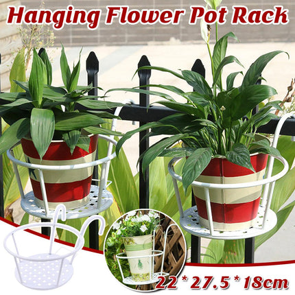 Iron Balcony Flower Rack Hanging Pot Hanger Railings Planter Rack Outdoor Garden