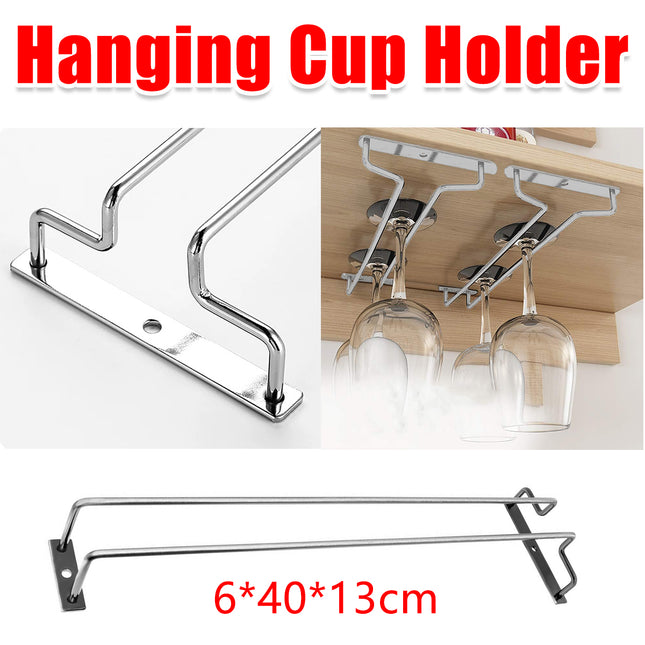 Under Cabinet Wine Glass Holder Rack 1PC Steel Hanging Cup Storage Bar Shelf