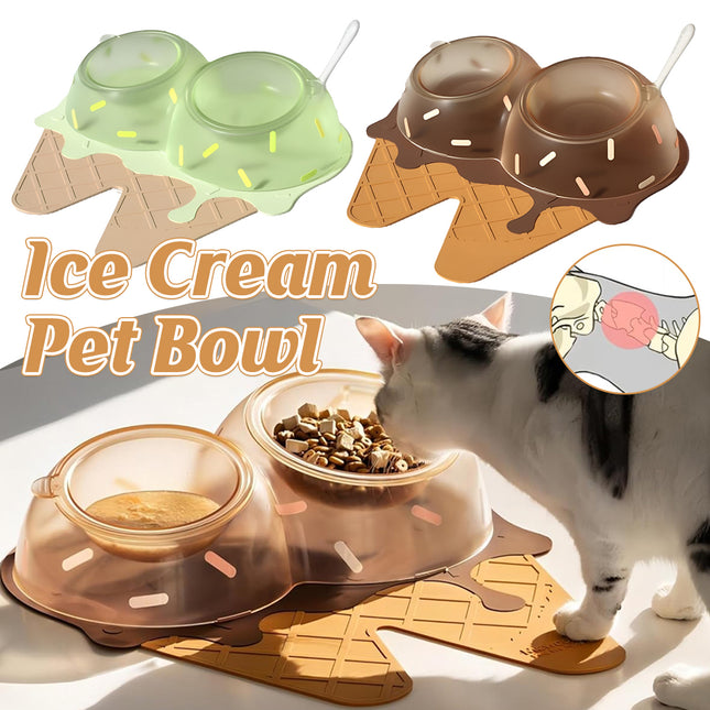Detachable Ice Cream Shaped Bowls Pet Set Feeding Mat Spoon Cats Small Dogs