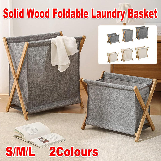 Wooden Collapsible Laundry Basket Dirty Clothes Storage Household Organizer