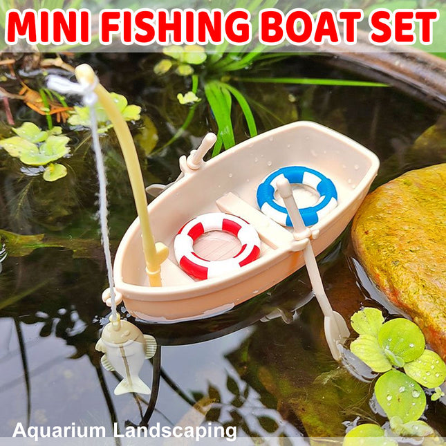 Miniature Fishing Boat Model Swimming Ring Fish Tank Decor Model Landscaping