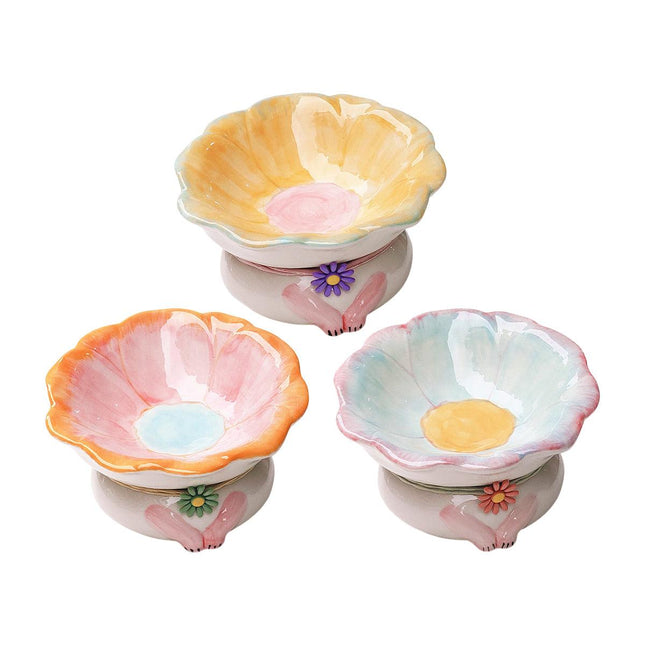 Cute Ceramic Cat Bowl Tilted Tall Pet Food Water Dish Dog Bowl for Cats and Pets