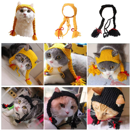 Cat Headwear Handmade Braid Hat Cat Wig Hat Cat Hair Accessory Pet Decoration