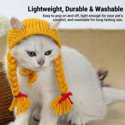 Cat Headwear Handmade Braid Hat Cat Wig Hat Cat Hair Accessory Pet Decoration