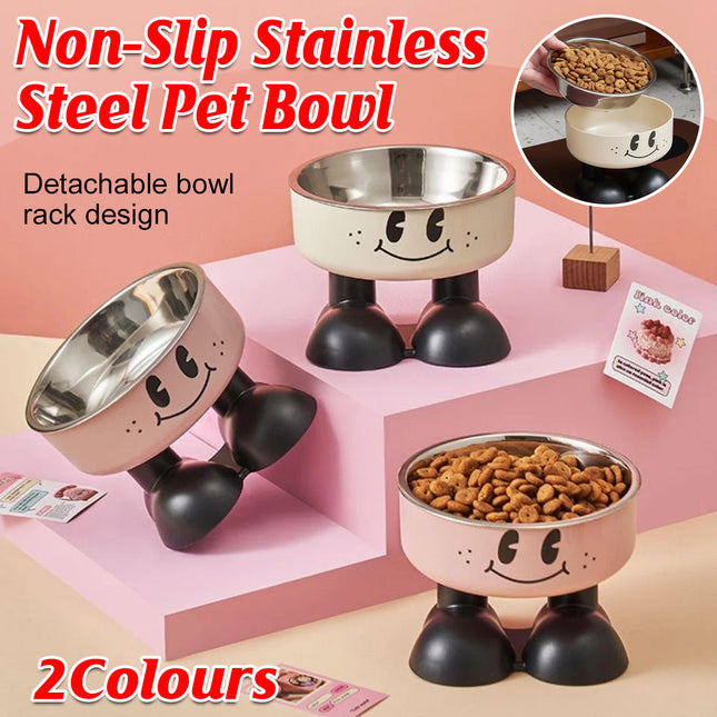 Pet Stainless Steel Bowl Non Slip Raised Dog Cat Feeder Large Food Capacity