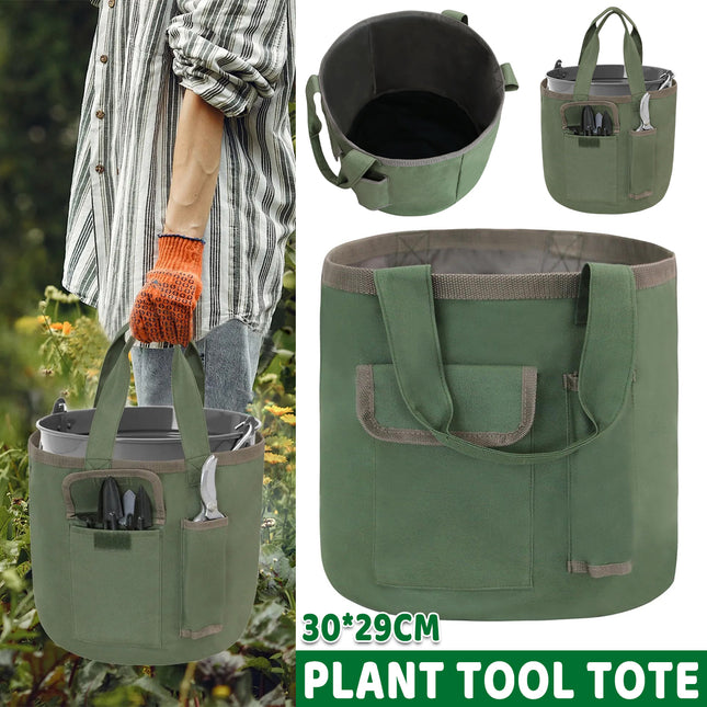 Waterproof Green Canvas Tool Storage Bag Portable Garden Bucket Organizer Use