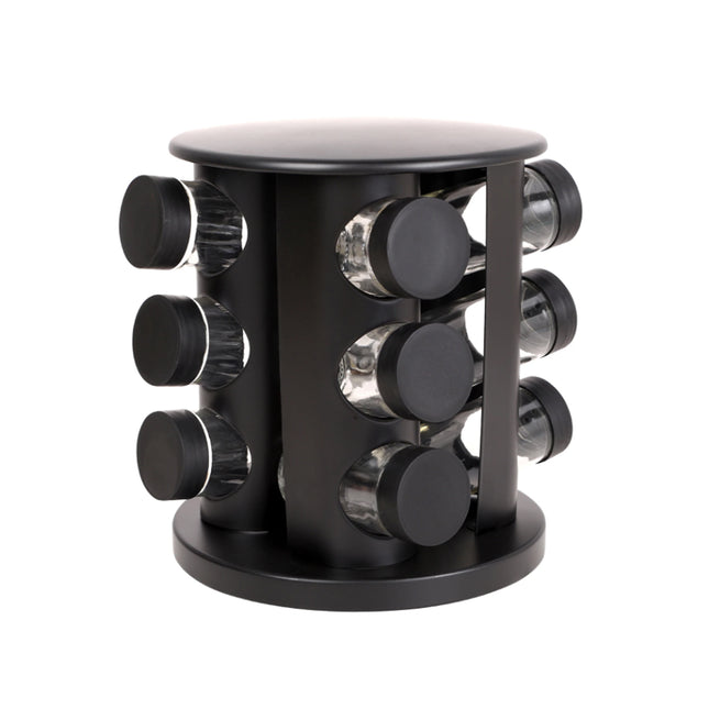 Stainless Steel 9-Hole Spice Jar Set with Round Rack Seasoning Container Durable