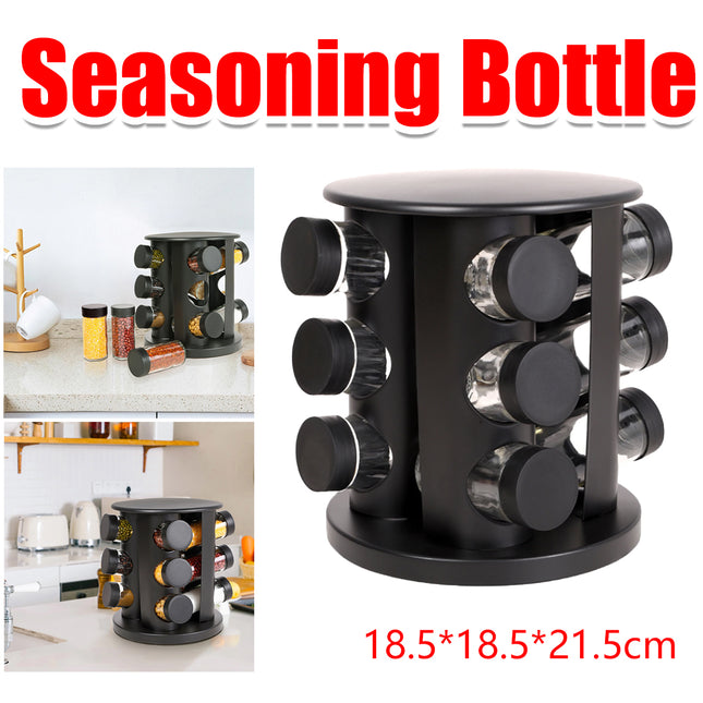 Stainless Steel 9-Hole Spice Jar Set with Round Rack Seasoning Container Durable