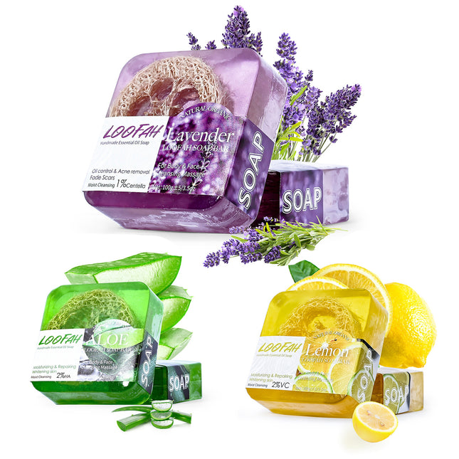 5PCS Loofah Soap Bar Essential Oil Facial Cleansing Exfoliating Bath Body Care