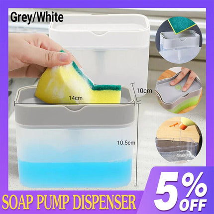 2 In 1 Soap Pump Dispenser Sponge Holder Dish Washing Liquid Container Kitchen