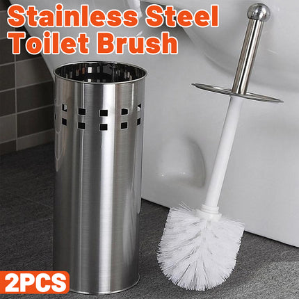 2PCS Toilet Brush Set Stainless Steel Long Handle Soft Bristles Bathroom Cleaner