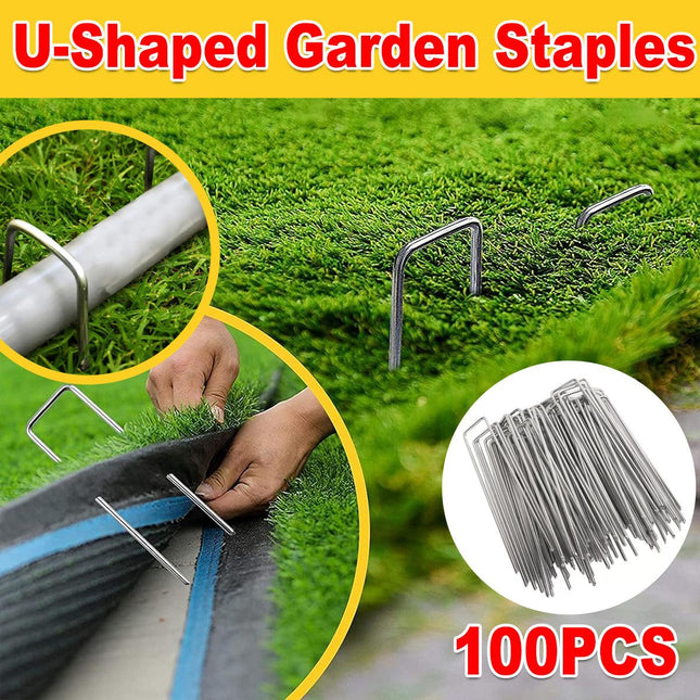 100pcs U Shape Ground Stakes Gardening Spikes Landscape Anchor Pins