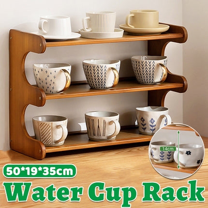 Bamboo Cup Storage Rack for Mugs Glasses Dust-Proof Space-Saving