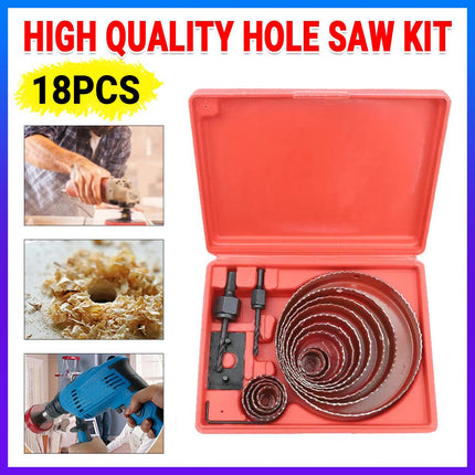 18X Hole Saw Drill Bit Kit Set Holesaw Wood Sheet Metal Timber Woodworking Tool