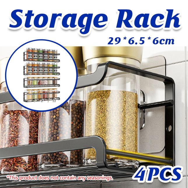 Seasoning Rack Set 4PCS Wall Mounted Spice Bottle Organizer Shelf for Kitchen