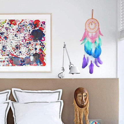 Boho Style Feather Dream Catcher LED Light Girls Bedroom Wall Hanging Decor - Aimall