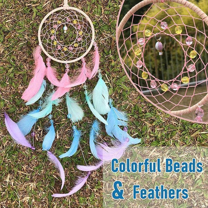 Boho Style Feather Dream Catcher LED Light Girls Bedroom Wall Hanging Decor - Aimall