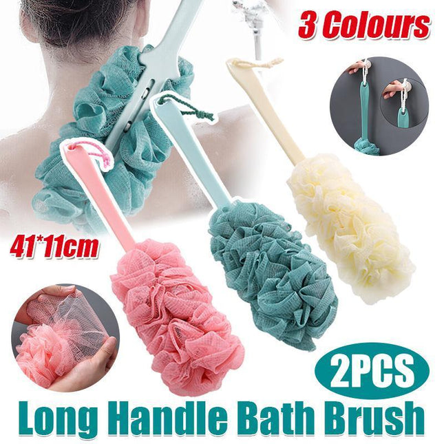 2PCS Long Handle Bath Brush Soft Mesh Sponge Back Scrubber Body Puff Shower - Aimall