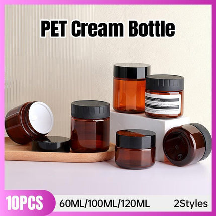 10pcs Brown PET Plastic Wide Mouth Bottles for Storage and Skincare Packaging