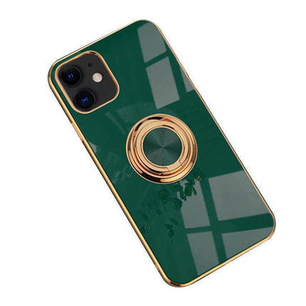 Dark Green Luxury Shockproof Silicone Ring Case Stand Cover for iPhone 14 13 12 Pro Max - Aimall