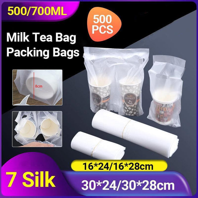 500PCS 1/2 Cup Take Out Bags Cup Carrier Clear Handle Drink Carrier Plastic Bags - Aimall