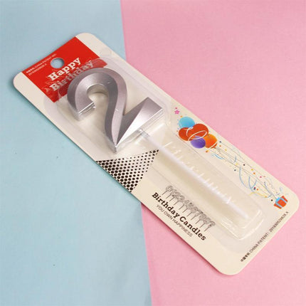 Classic Number Candles Individually Packed With Stand Birthday Make Up Ur Number Silver - Aimall