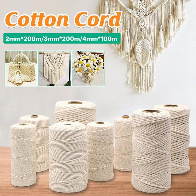 2/3/4MM Macrame Rope Natural Beige Cotton Twisted Cord Artisan Hand Craft - Aimall