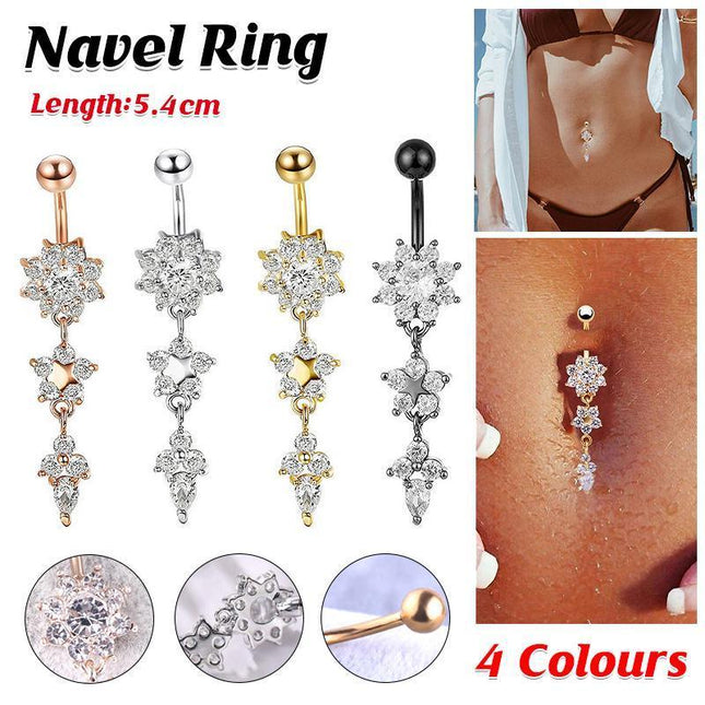 Flower Crystal Surgical Steel Dangle BELLY Button Navel bars Ring Body Piercing - Aimall