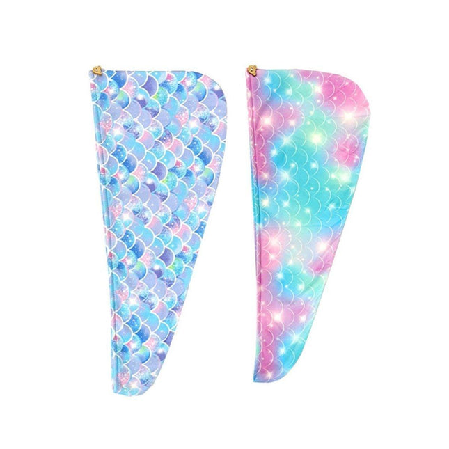 2PCS Mermaid Microfiber Hair Drying Cap Quick-Dry Soft Shower Hat