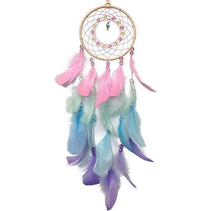 Boho Style Feather Dream Catcher LED Light Girls Bedroom Wall Hanging Decor - Aimall
