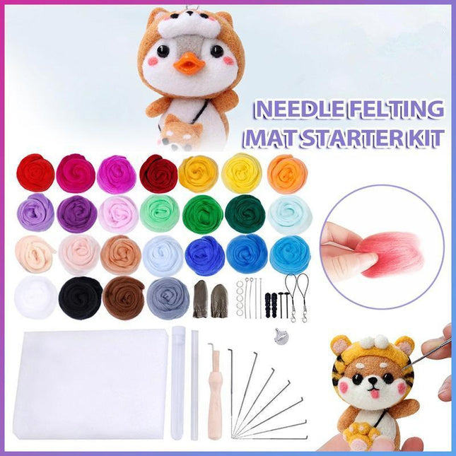 Needle Felting Mat Starter Kit 25 Set Colour Wool Felt Needles Tool DIY Gift - Aimall