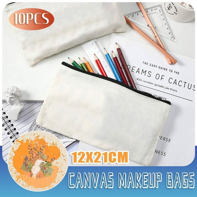 10x Canvas Makeup Bags Canvas Zipper Pouch Bags Pencil Case Blank DIY Craft - Aimall