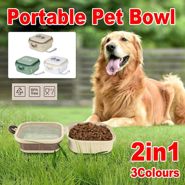 2 in 1 Outdoor Portable Pet Dog and Cat Food Water Bowl for Travel and Hiking