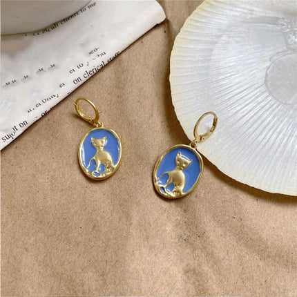 Oval Cat Earrings for Women Sweet Fashion Ear Buckle High Sense Jewelry Gift