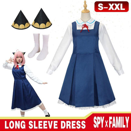 Anime SPY×FAMILY Anya Forger Girls Long Sleeve Dress Wig Outfits Cosplay Costume - Aimall