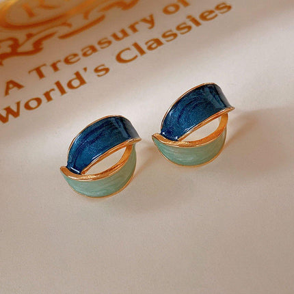 Elegant Blue Oil Drop Earrings Fashion Retro Style Jewelry Silver Needle