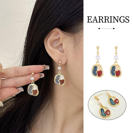 Elegant Hong Kong Vintage Style Color-Matching Earrings Oil Painting Design