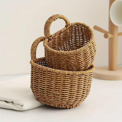 Imitation Rattan Woven Storage Basket Shelf Organizer Wash Rack for Home Decor