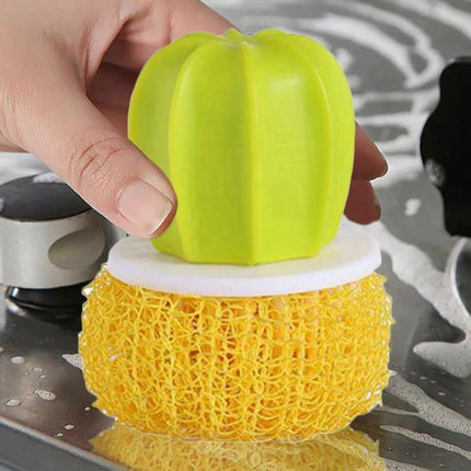 Cactus Dish Scrubber Brush W/Handle Pot Brush Cleaner Brush Kitchen Washer Brush