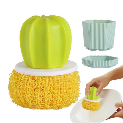 Cactus Dish Scrubber Brush W/Handle Pot Brush Cleaner Brush Kitchen Washer Brush